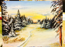 "Зимний лес" картина маслом для начинающих. Студия рисования "Краски", Тула